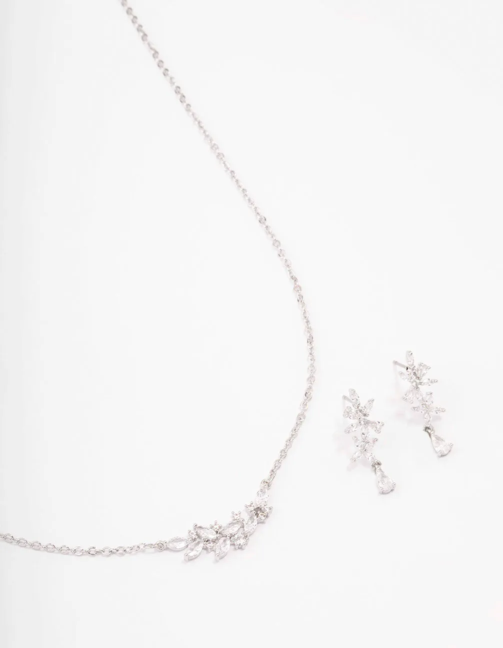 Rhodium Dainty Sparkle Flower Necklace & Earring Set sold by lovisa