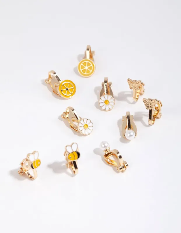Kids Gold Lemon & Bee Clip On Earring Pack sold by lovisa
