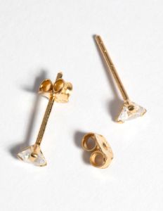 Gold Plated Sterling Silver 4mm Cubic Zirconia Stud Earrings sold by lovisa