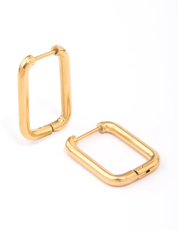 Gold Plated Stainless Steel Small Rectangular Hoop Earrings sold by lovisa