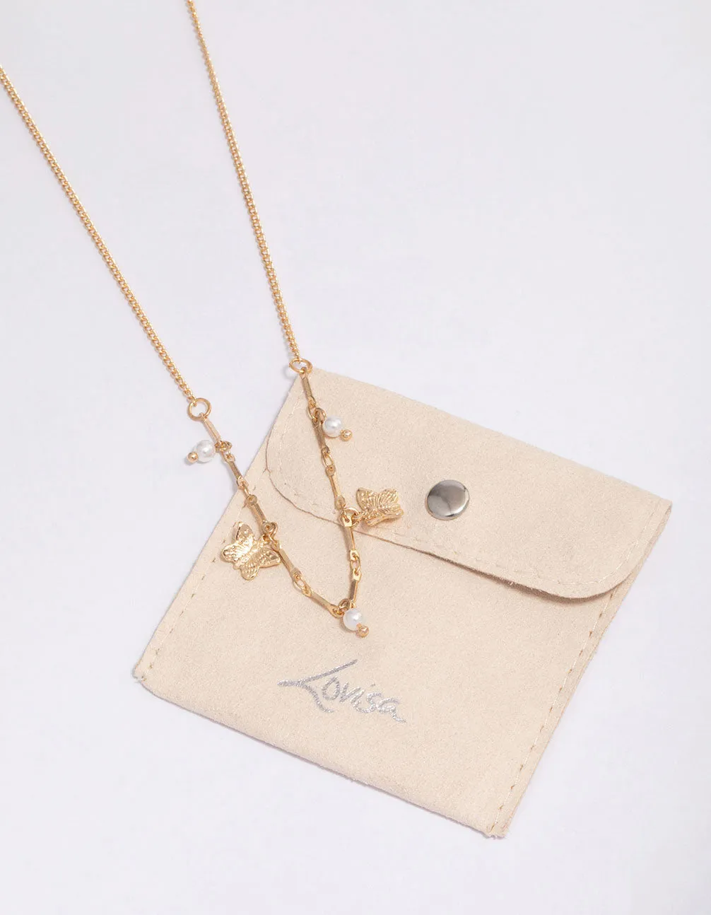 Gold Pearl Butterfly Droplet Necklace sold by lovisa product image thumbnail 2