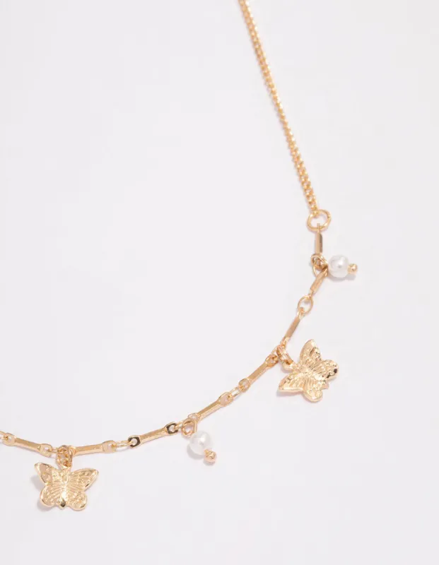 Gold Pearl Butterfly Droplet Necklace sold by lovisa