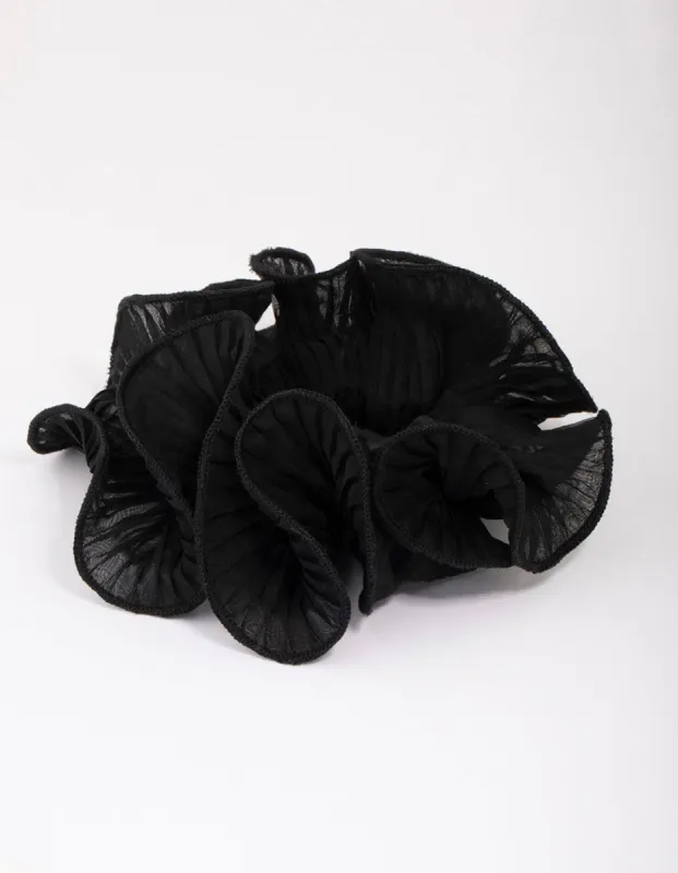 Black Fabric Pleated Floral Hair Scrunchie sold by lovisa