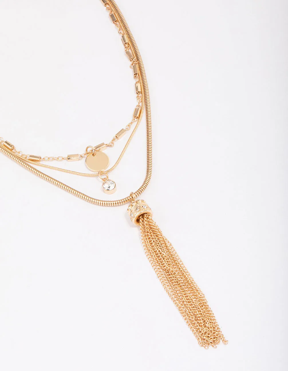Gold Diamante & Tassel Trio Statement Necklace sold by lovisa