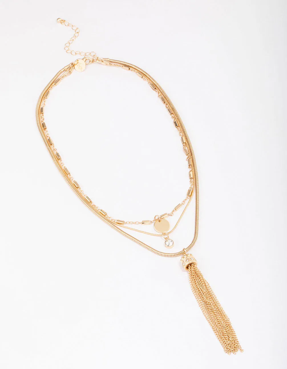 Gold Diamante & Tassel Trio Statement Necklace sold by lovisa product image thumbnail 2