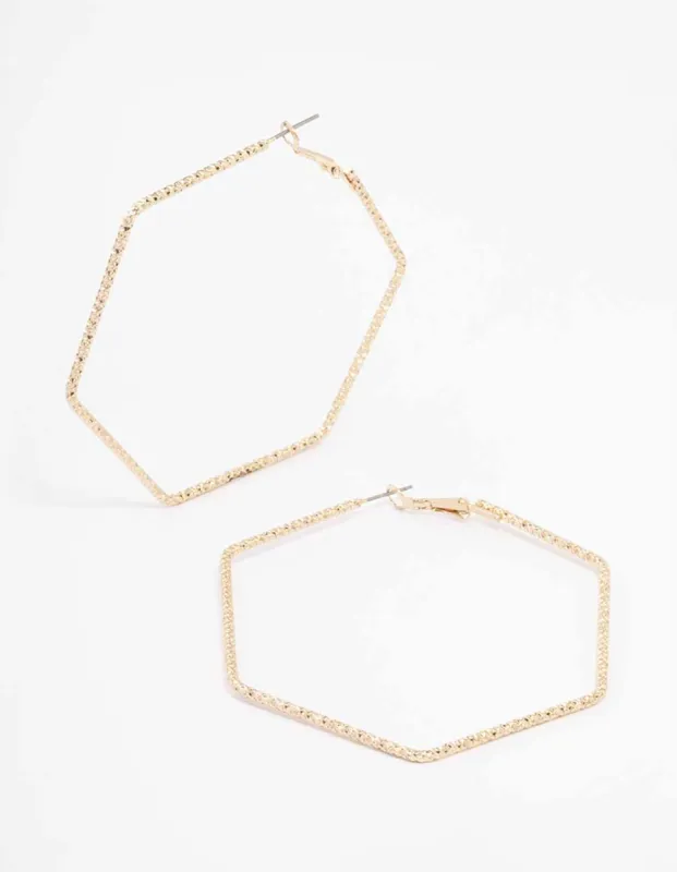 Gold Hexagon Hoop Earrings sold by lovisa