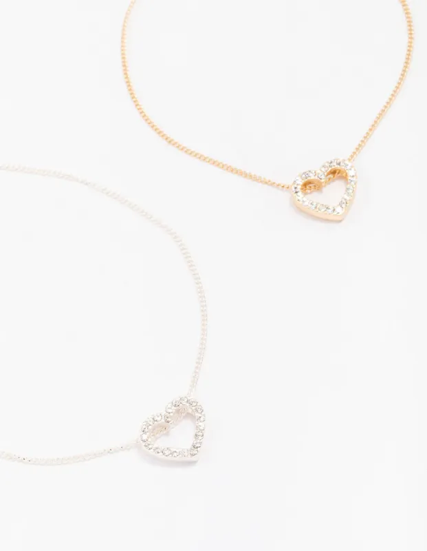 Gold & Silver Open Heart Diamante Bracelets 2-Pack sold by lovisa