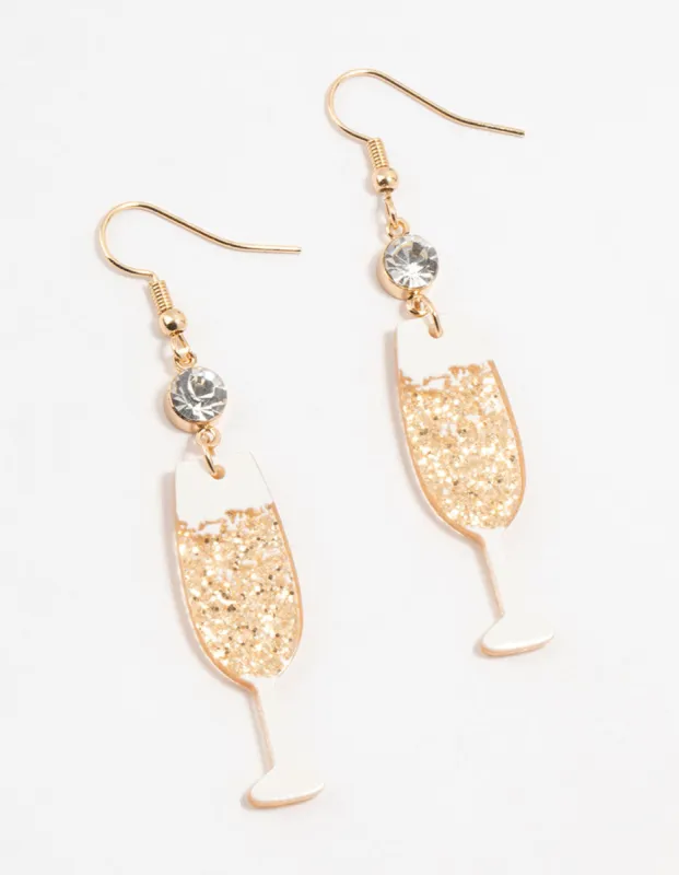 Acrylic Diamante Champagne Glass Drop Earrings sold by lovisa