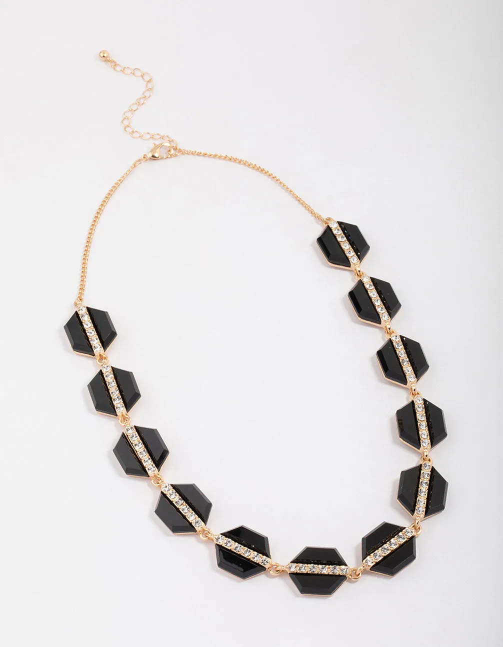 Gold Black Hexagon Diamante Necklace sold by lovisa