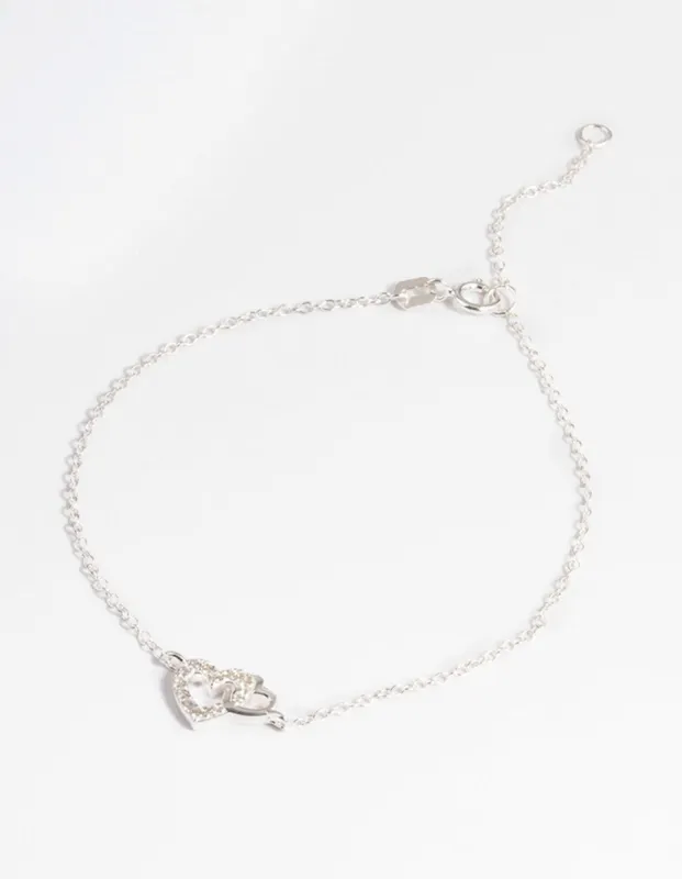 Sterling Silver Cubic Zirconia Heart Link Bracelet sold by lovisa
