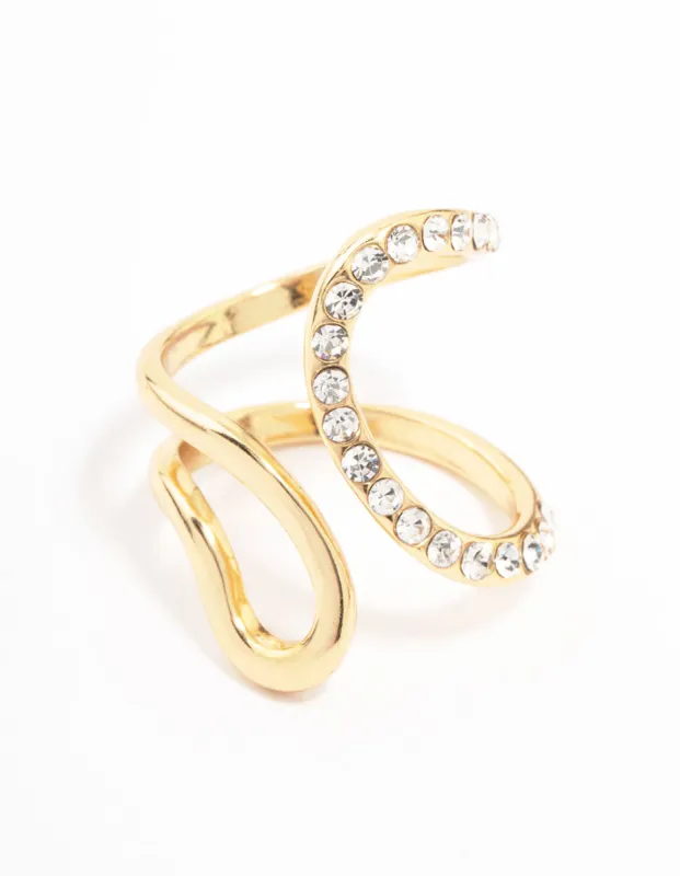 Gold Plated Diamante Trail Swirl Ring sold by lovisa