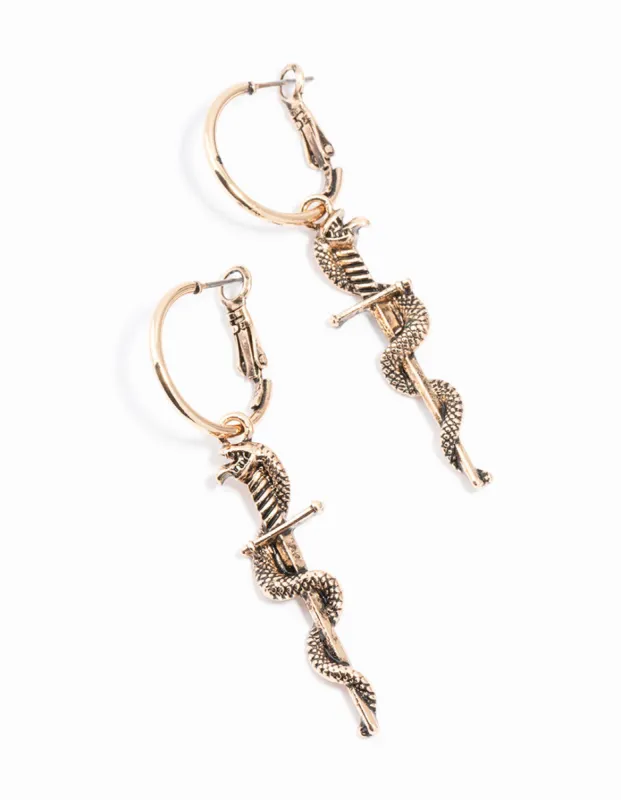 Antique Gold Sink Dagger Twist Hoop Earrings sold by lovisa