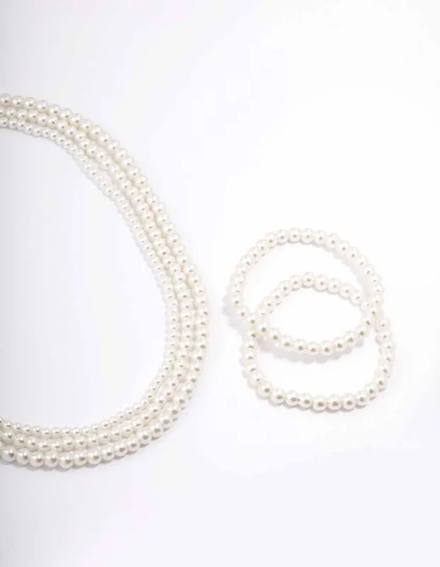 Silver Pearl Layered Necklace & Bracelet Set sold by lovisa