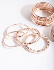 Rose Gold Textured Band Ring 8-Pack sold by lovisa