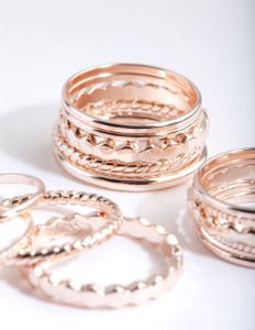 Rose Gold Textured Band Ring 8-Pack sold by lovisa