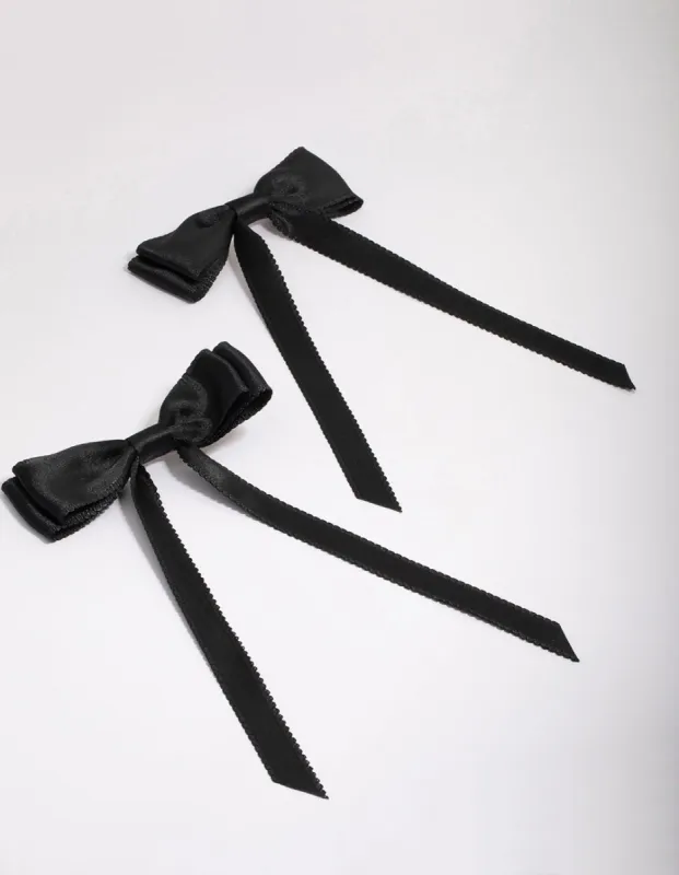 Black Fabric Satin Scallop Hair Bow Pack sold by lovisa
