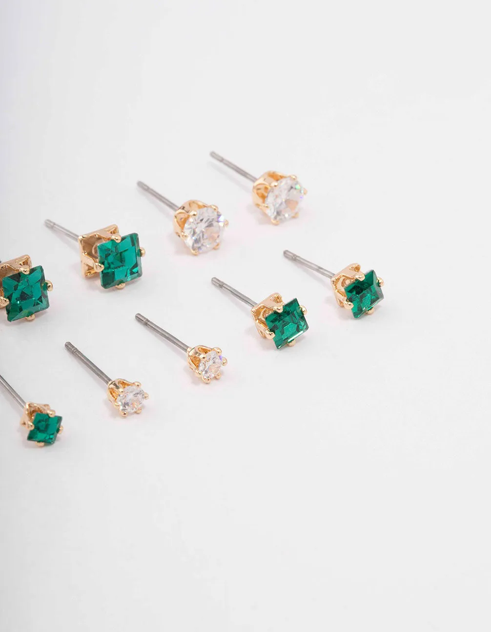 Gold Mixed Emerald Cubic Zirconia Stud Earring 6-Pack sold by lovisa product image thumbnail 3