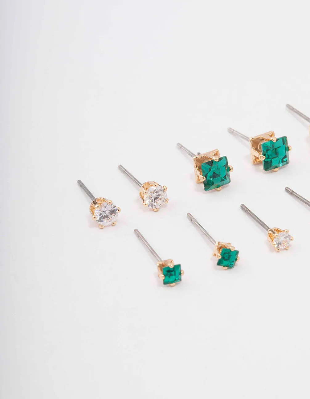 Gold Mixed Emerald Cubic Zirconia Stud Earring 6-Pack sold by lovisa product image thumbnail 2