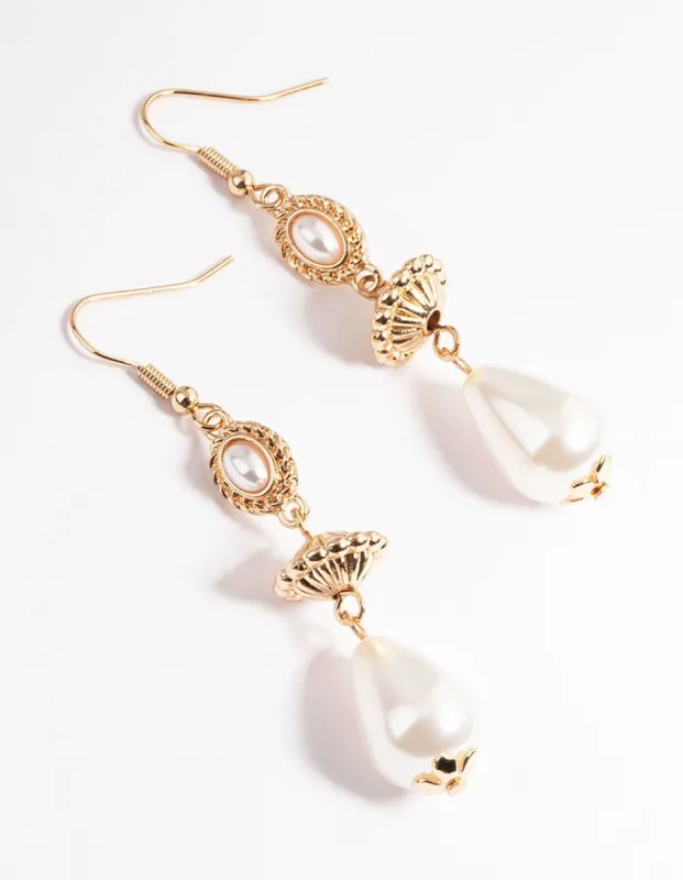 Gold Boho Pearl & Bead Drop Earrings sold by lovisa