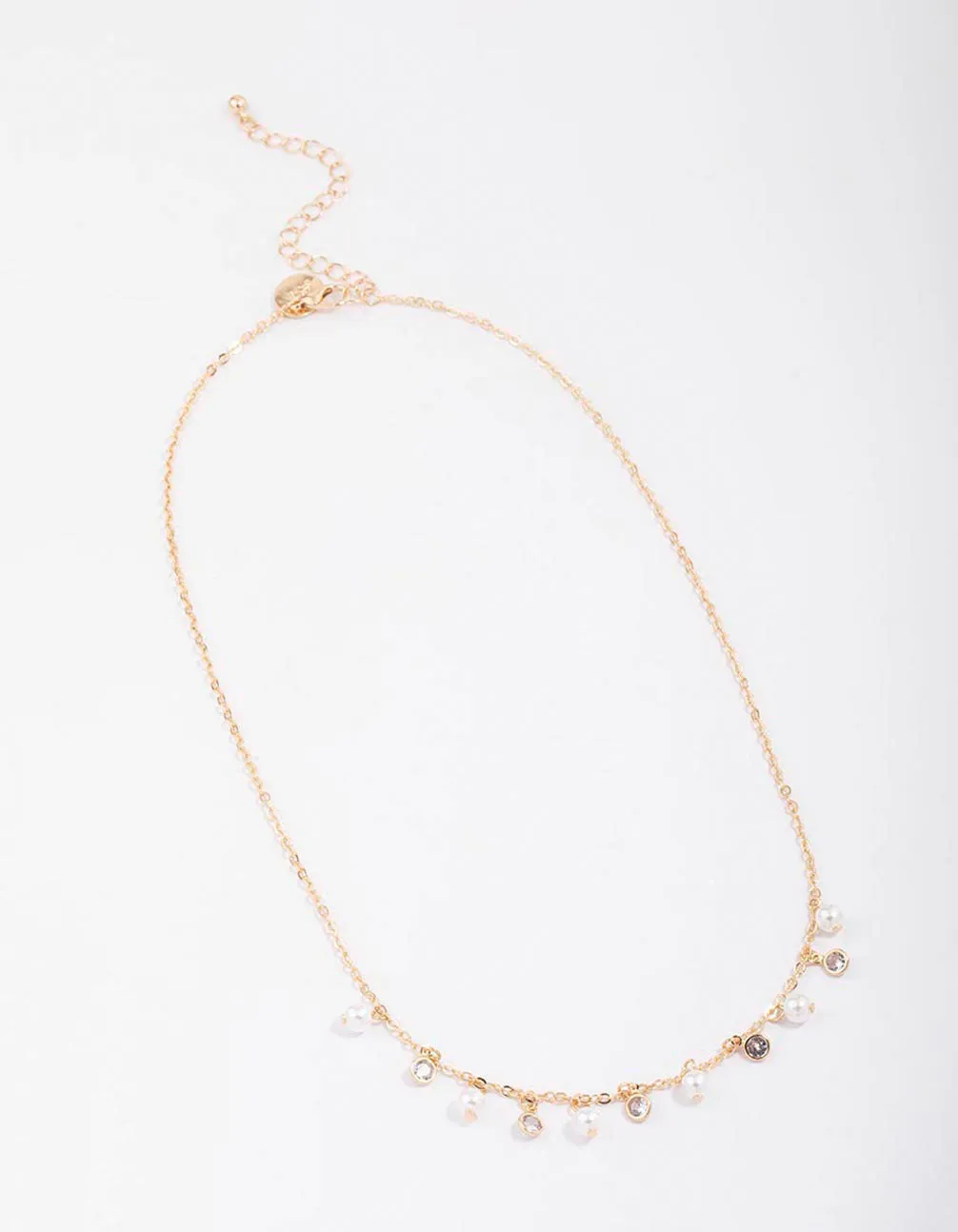 Gold Pearl & Diamante Droplet Chain Necklace sold by lovisa product image thumbnail 2