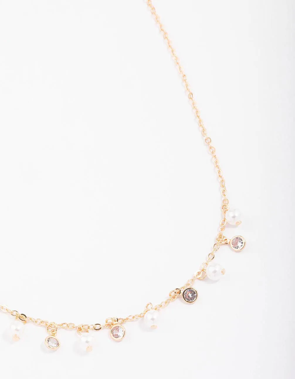 Gold Pearl & Diamante Droplet Chain Necklace sold by lovisa