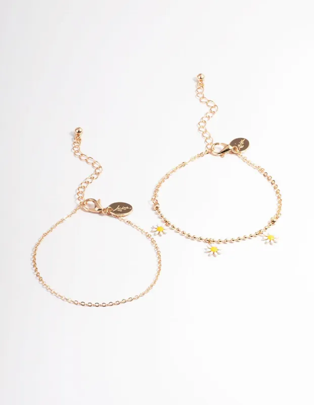 Gold Dainty Daisy Bracelet Pack sold by lovisa