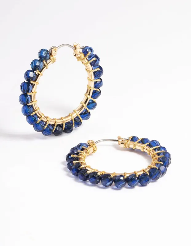 Navy Wrapped Bead Mini Hoop Earrings sold by lovisa