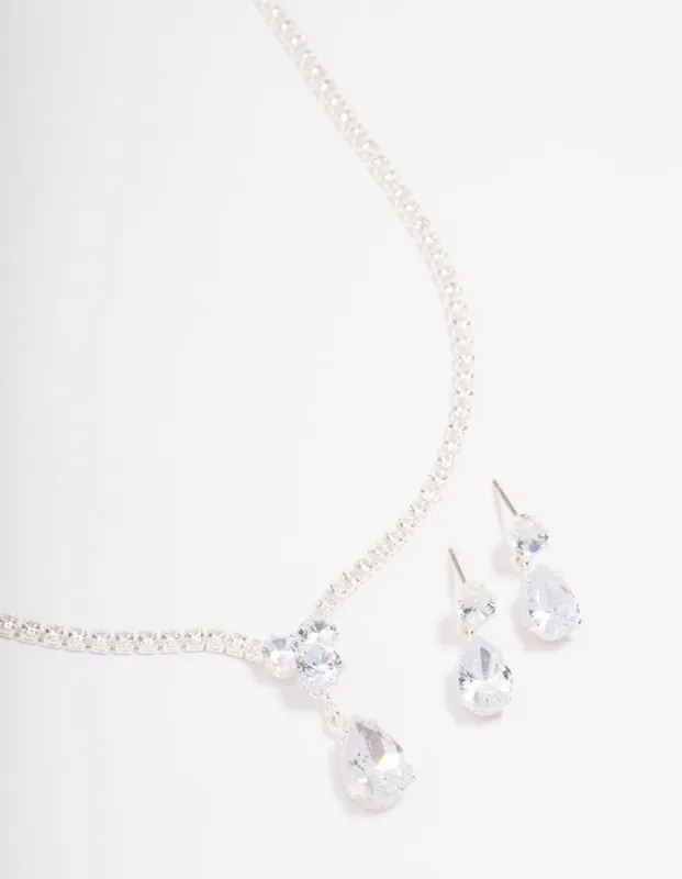 Silver Solitaire Necklace & Earring Jewellery Set sold by lovisa