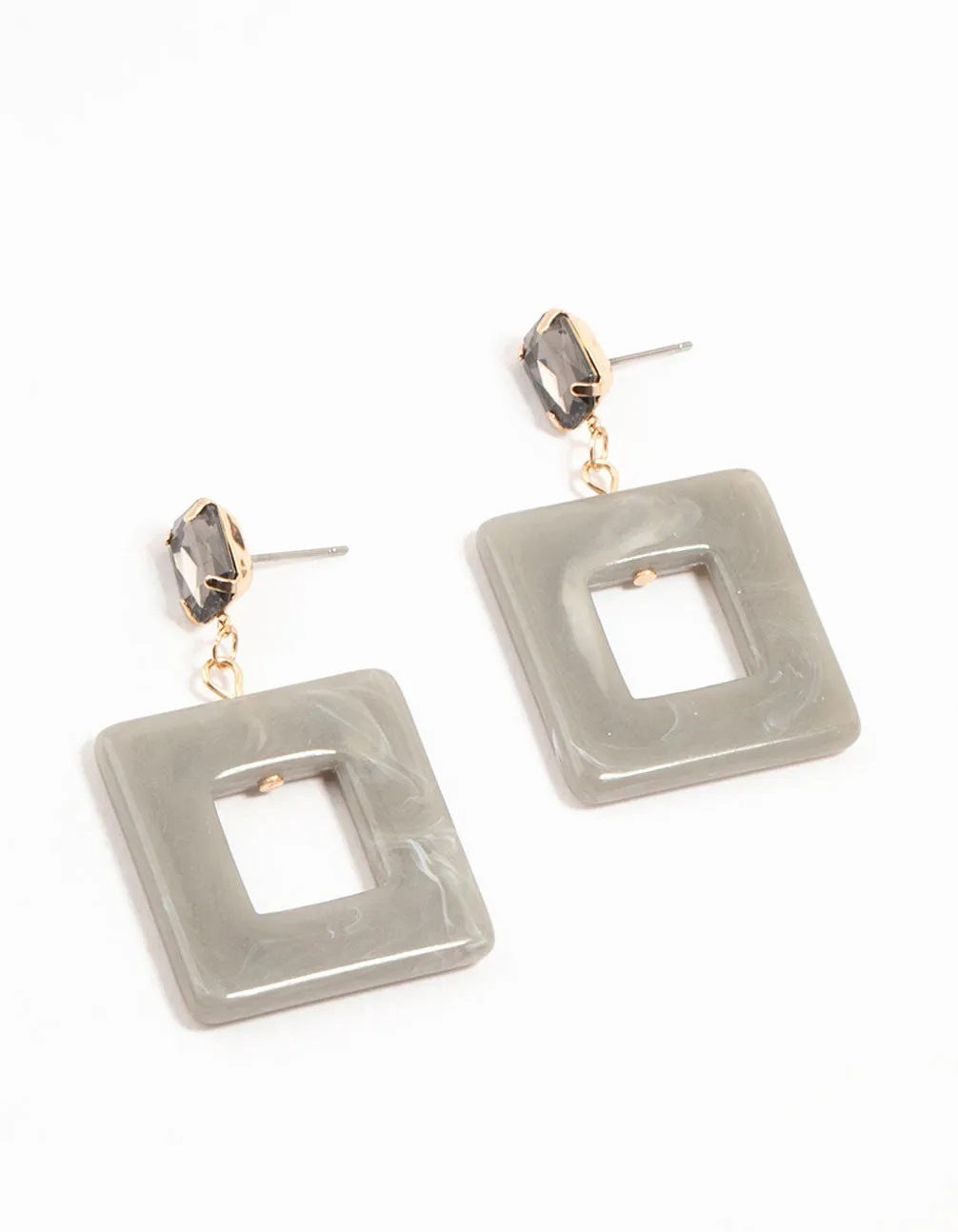 Grey Acrylic Cutout Square Drop Gold Earrings sold by lovisa