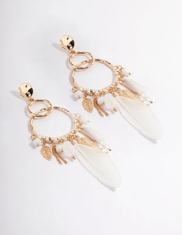 Gold Thread Bead Feather Earrings sold by lovisa