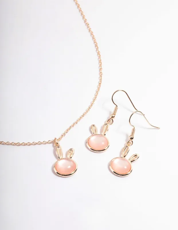 Rose Gold Blush Bunny Necklace & Drop Earrings Set sold by lovisa