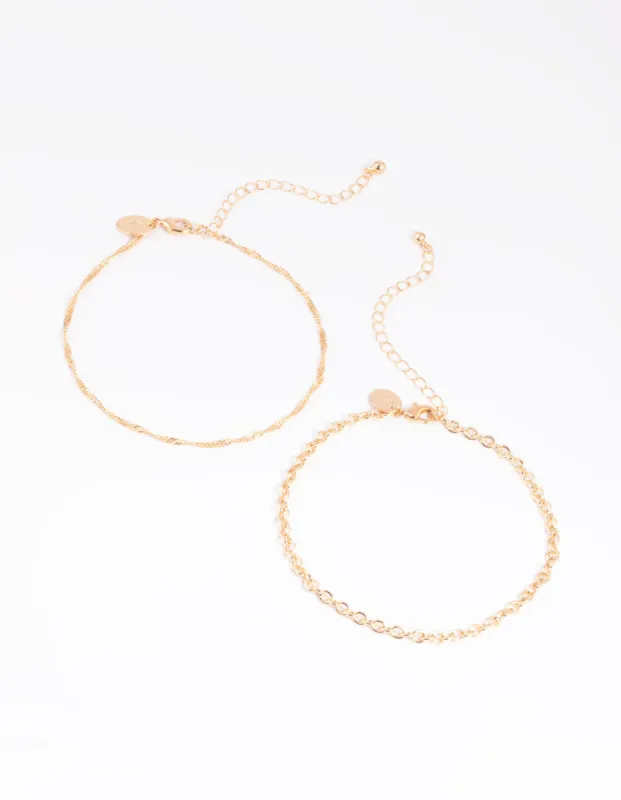 Gold Twisted Anklet Set sold by lovisa