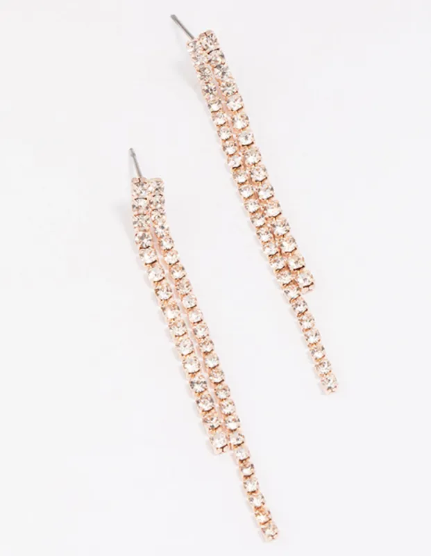 Rose Gold Double Row Cupchain Drop Earrings sold by lovisa