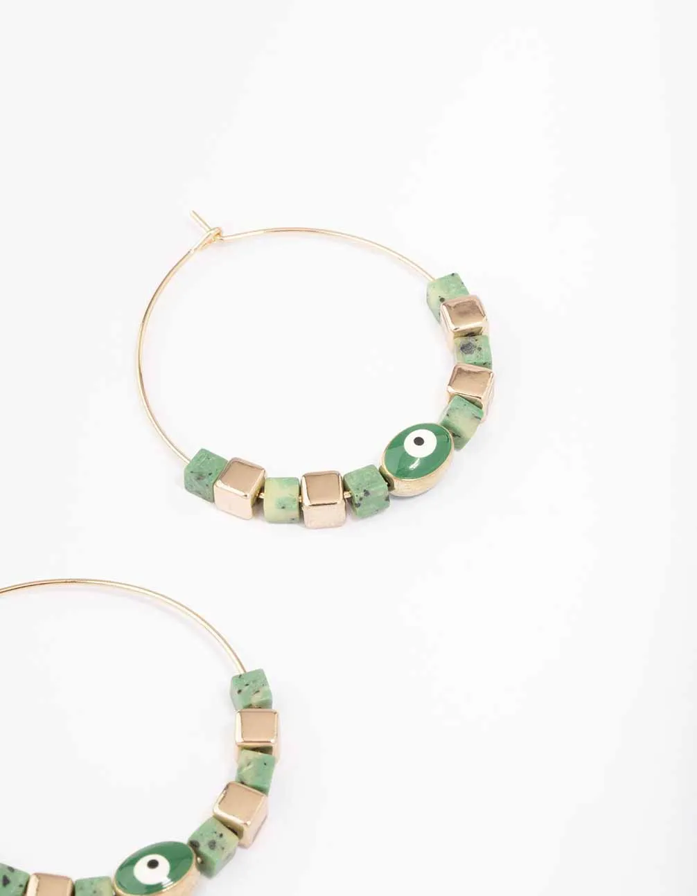 Gold & Green Beaded Evil Eye Hoop Earrings sold by lovisa product image thumbnail 3