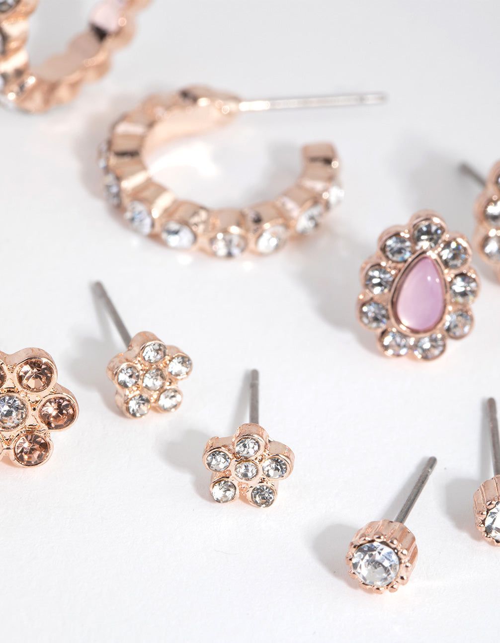 Rose Gold Floral Diamante Stud Earrings 5-Pack sold by lovisa product image thumbnail 2