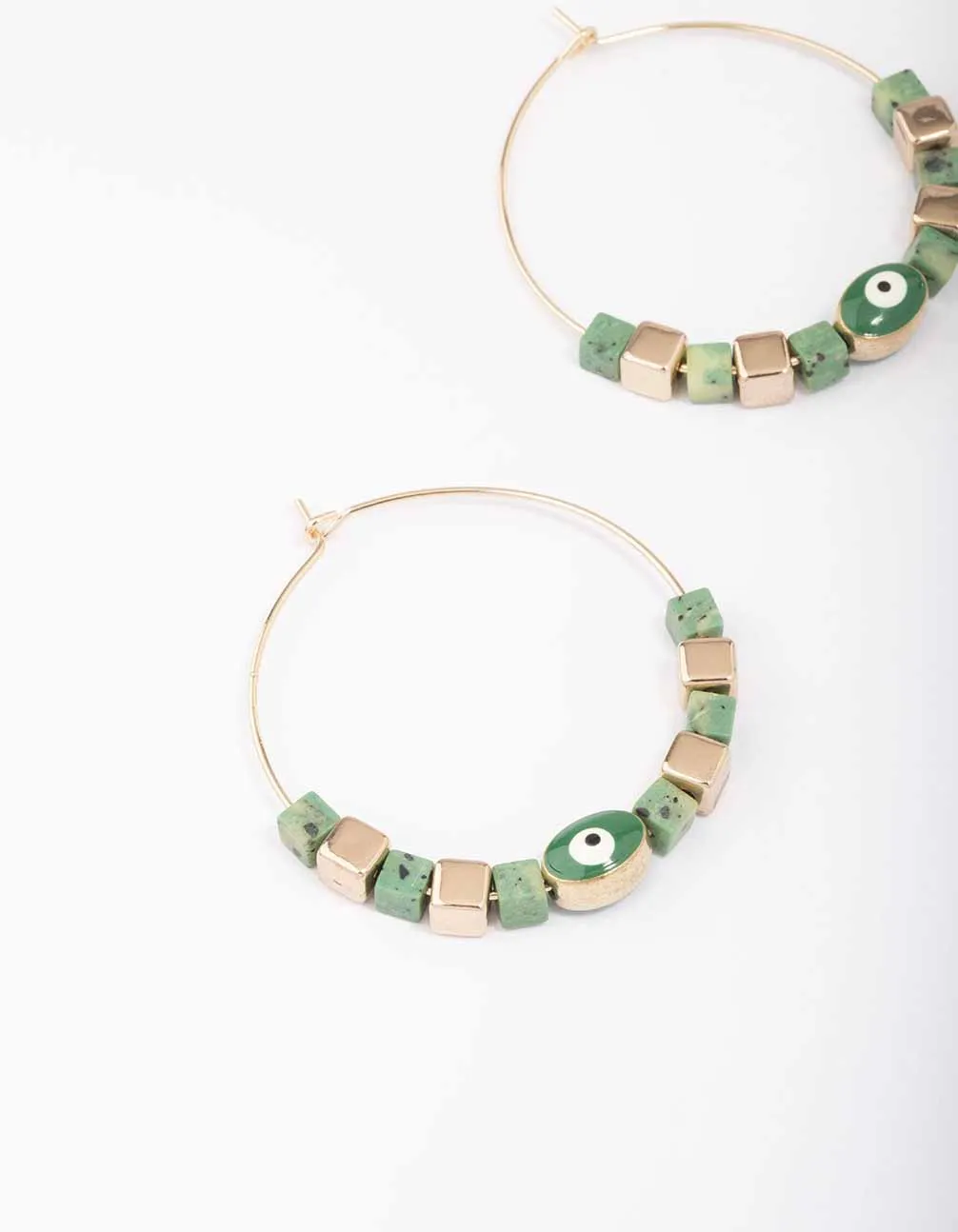 Gold & Green Beaded Evil Eye Hoop Earrings sold by lovisa product image thumbnail 2
