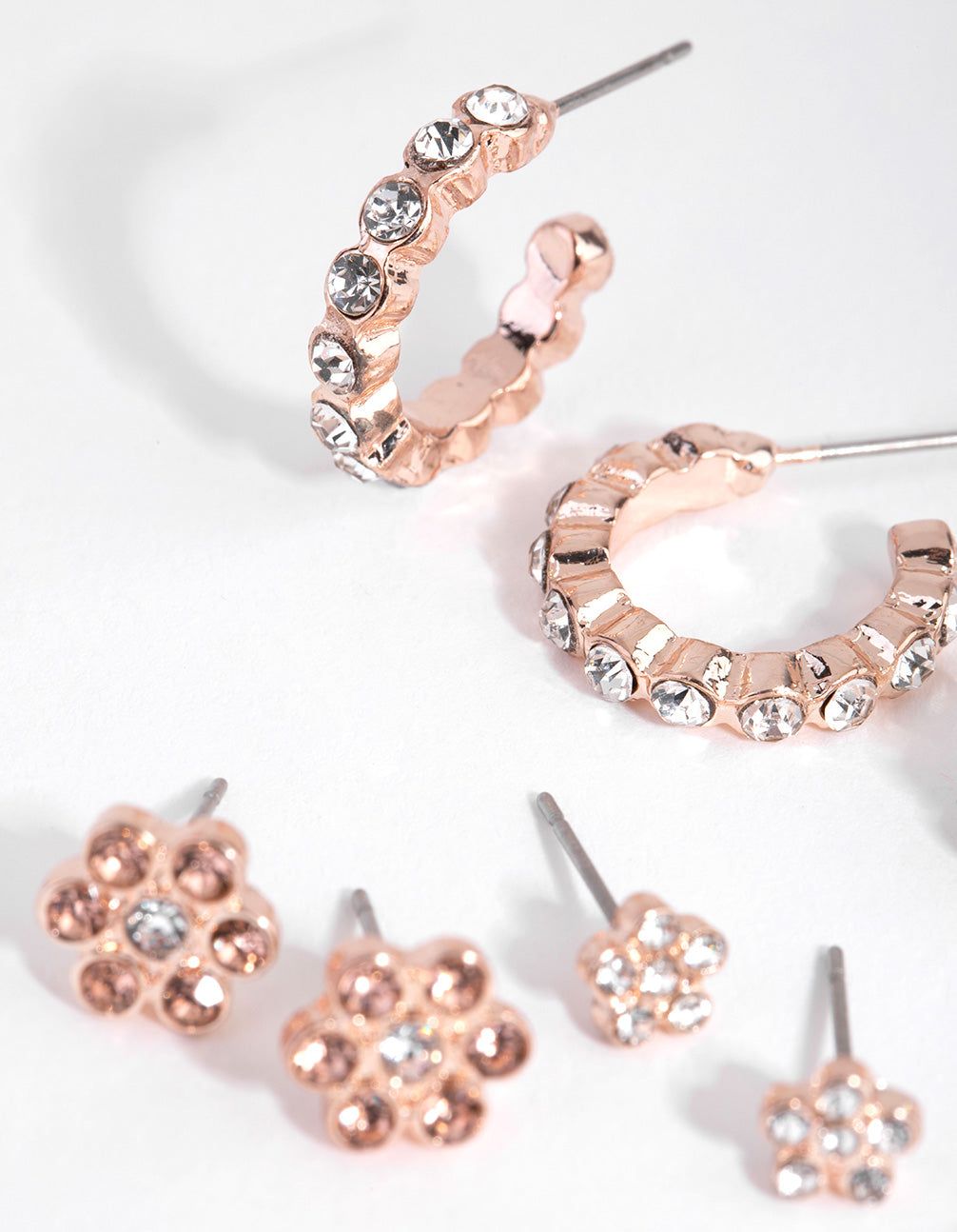 Rose Gold Floral Diamante Stud Earrings 5-Pack sold by lovisa product image thumbnail 3