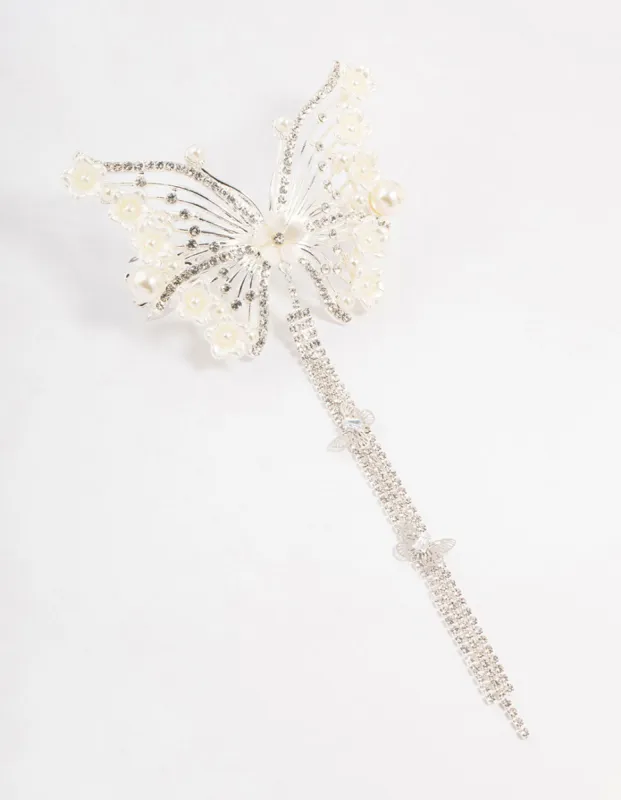 Silver Floral Diamante Butterfly Clip sold by lovisa