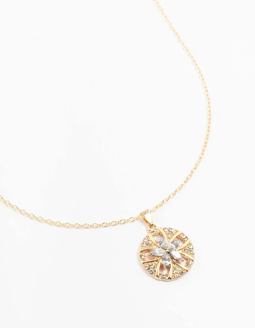 Gold Diamante Flower Disc Necklace sold by lovisa