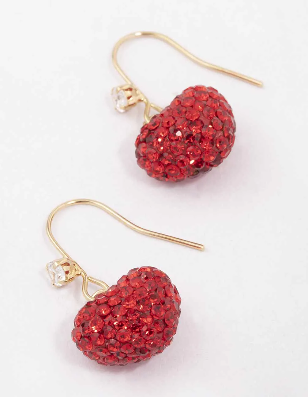 Gold & Red Glamorous Puffy Heart Drop Earrings sold by lovisa