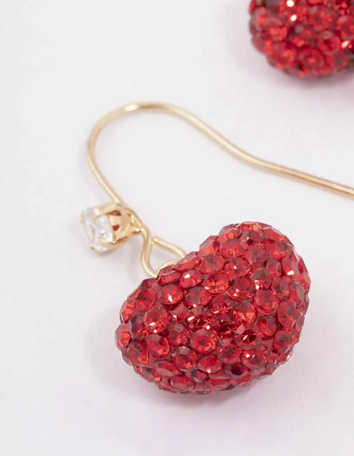 Gold & Red Glamorous Puffy Heart Drop Earrings sold by lovisa product image thumbnail 2