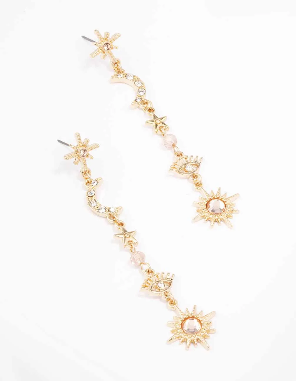 Gold Mixed Celestial Diamante Drop Earrings sold by lovisa