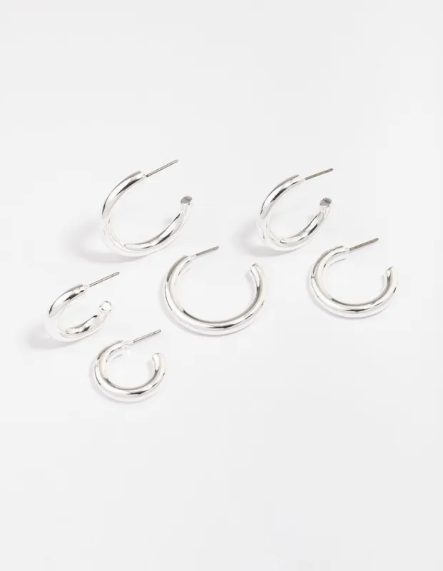Silver Plated Chunky Modern Hoop Earring 3-Pack sold by lovisa