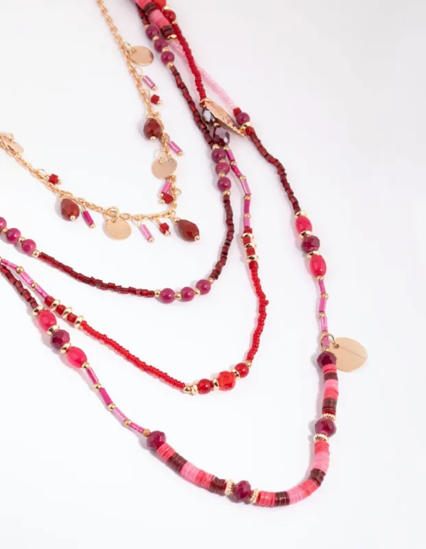 Red Multi Layered Bead Jingle Necklace sold by lovisa