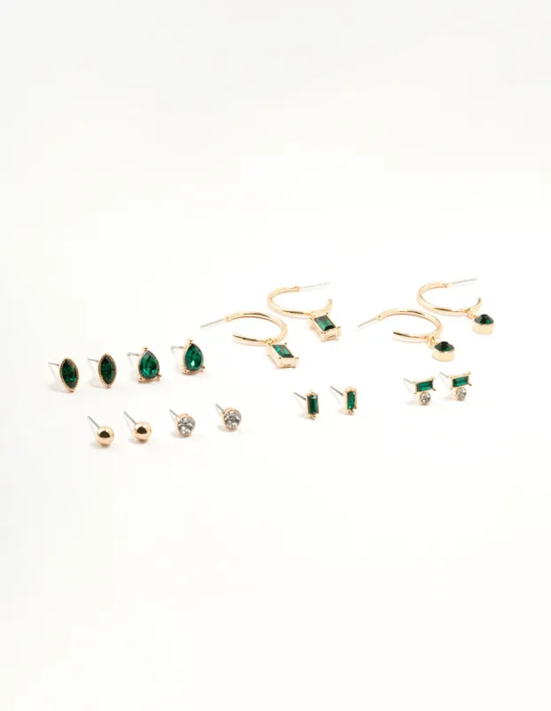 Gold Emerald Stone Earrings 8-Pack sold by lovisa
