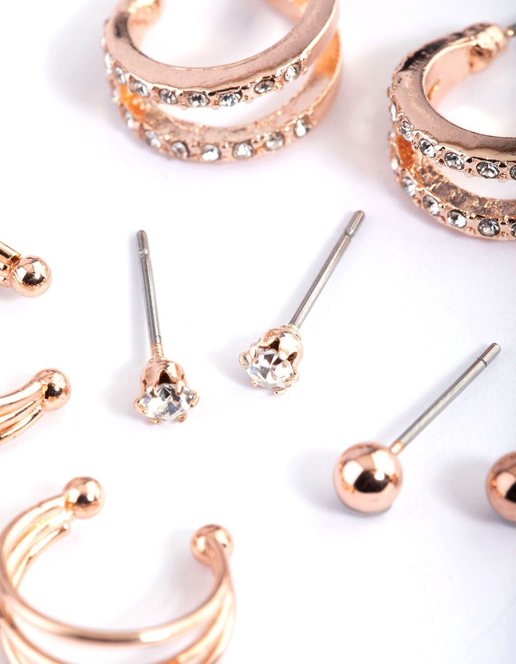 Rose Gold Diamante Double Row Earring 4-Pack sold by lovisa product image thumbnail 2