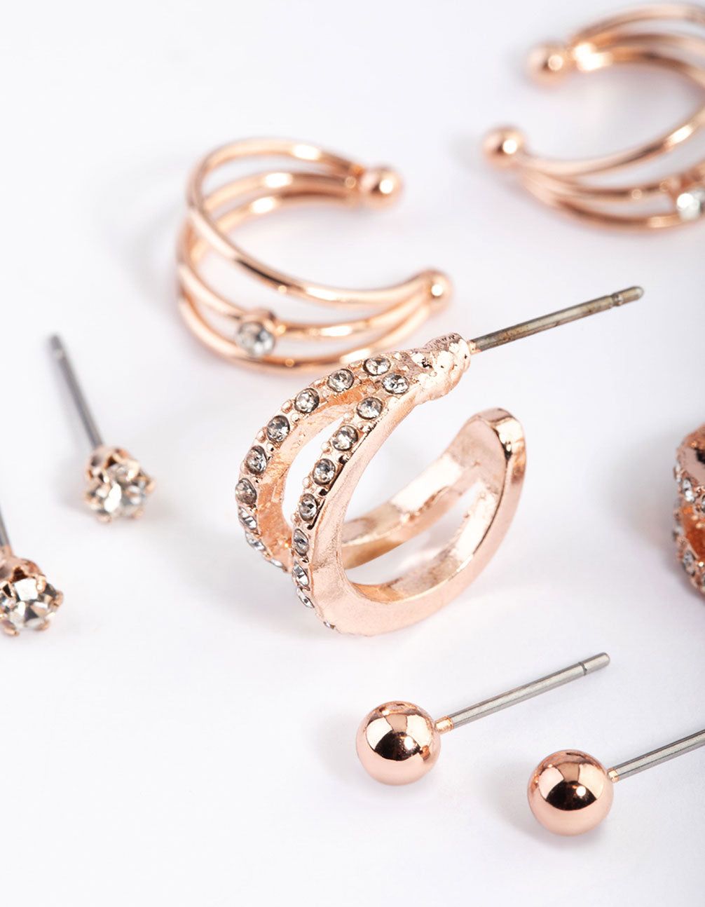 Rose Gold Diamante Double Row Earring 4-Pack sold by lovisa product image thumbnail 3