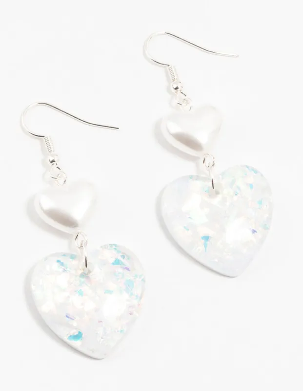 Acrylic Confetti Pearl Heart Drop Earrings sold by lovisa