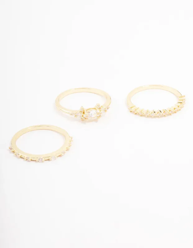 Gold Plated Fine Marquise Triple Stacking Ring Pack sold by lovisa