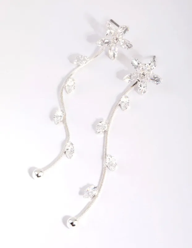 Silver Cubic Zirconia Flower Vine Drop Earrings sold by lovisa